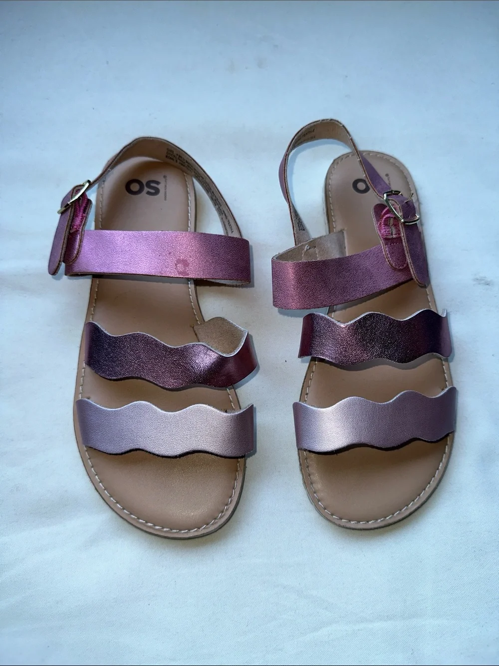 SO Girls' Metallic Pink and Rose Wave-Strap Sandals